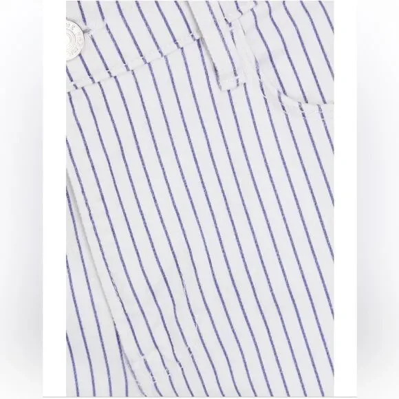 FRAME Le Palazzo Crop High-Rise Striped Wide-Leg Womens Jean White Blue Raw 29 - Picture 4 of 15